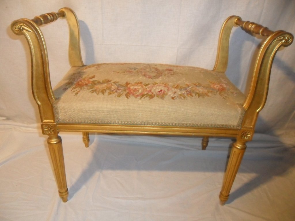Banquette de Style Louis XVI en Bois Doré