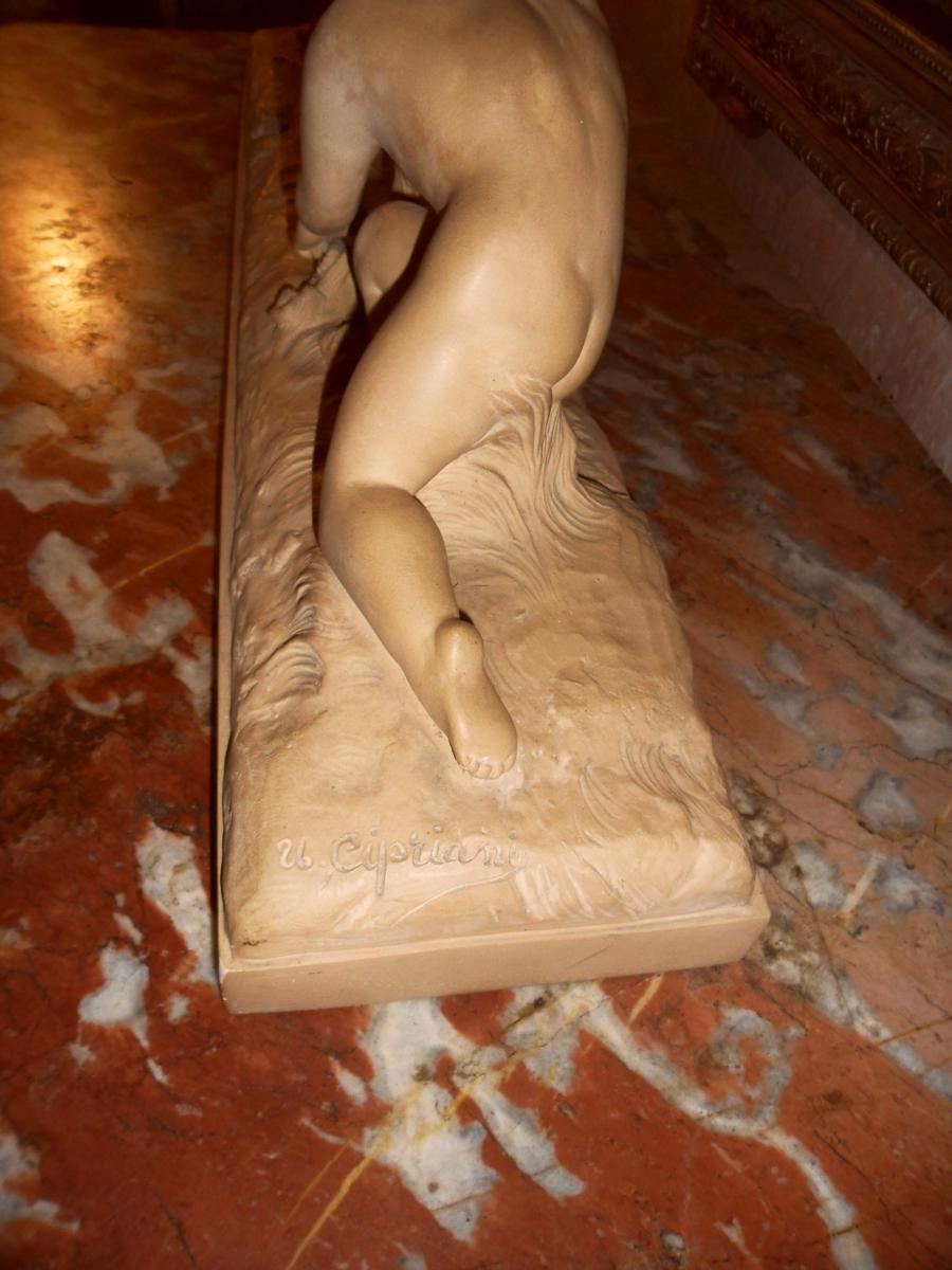 Terracotta "children And Doe" By Hugo Cipriani-photo-2
