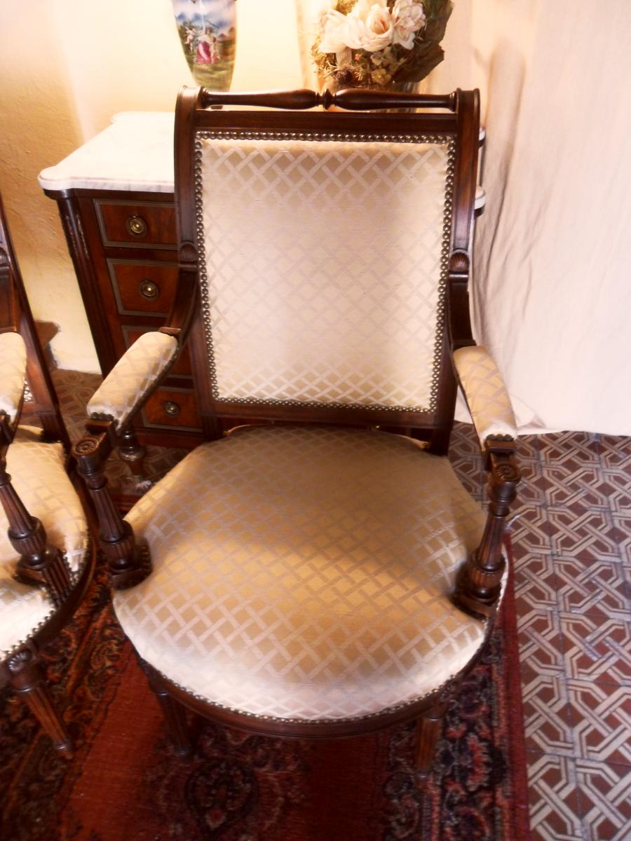 Paire De Fauteuils en Acajou De Style Louis XVI Directoire-photo-4