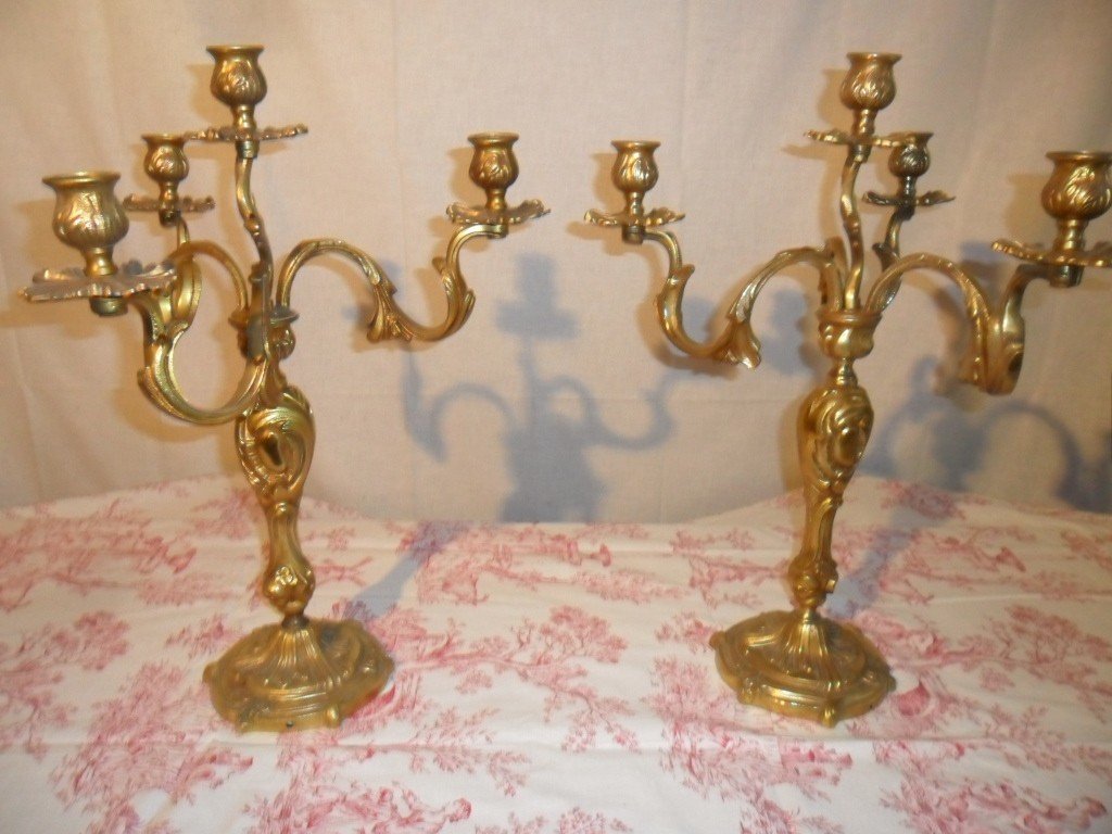 Paire De Candélabres En Bronze Doré De Style Louis XV-photo-4