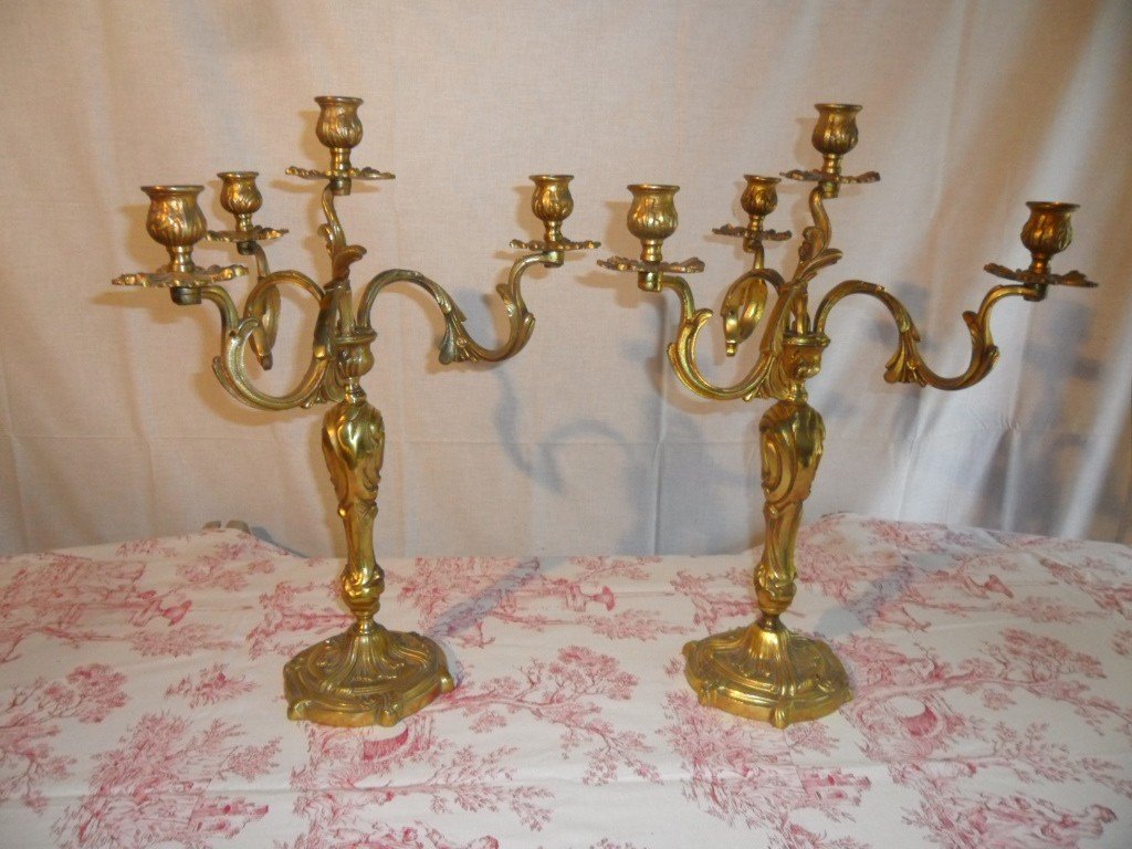 Paire De Candélabres En Bronze Doré De Style Louis XV