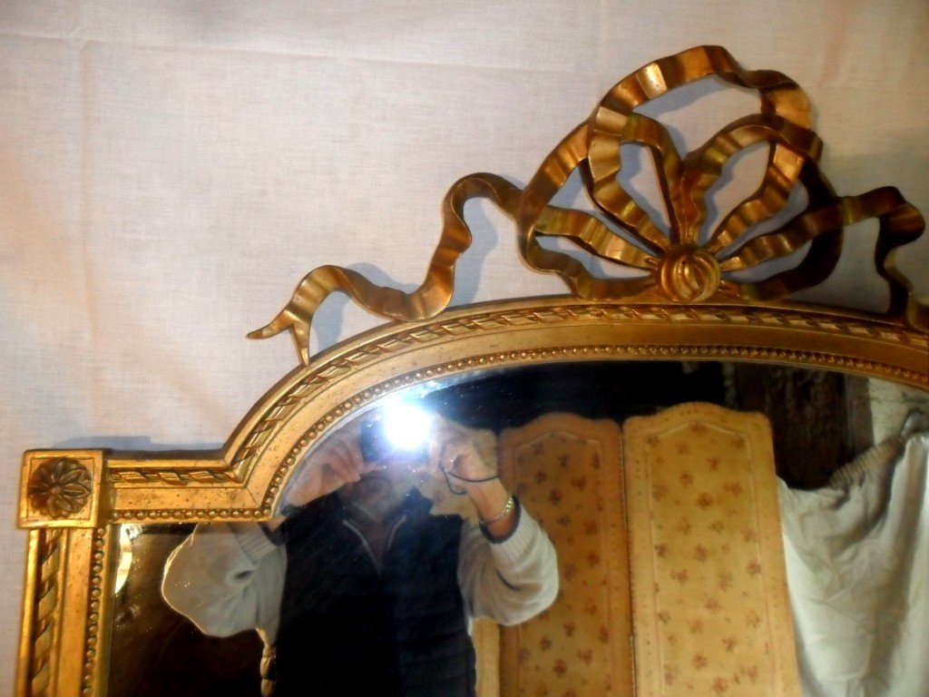 Large Mirror (1.72 M) Louis XVI Style In Wood And Golden Stucco-photo-4