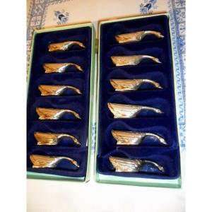 12 Knife Rests (swans) In Silver Metal