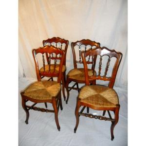 Suite De 4 Chaises Paillées Napoléon  III