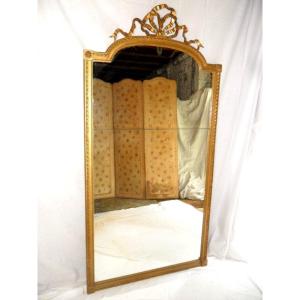 Grand Miroir ( 1,72 m )  De Style Louis XVI  En Bois et Stuc Doré