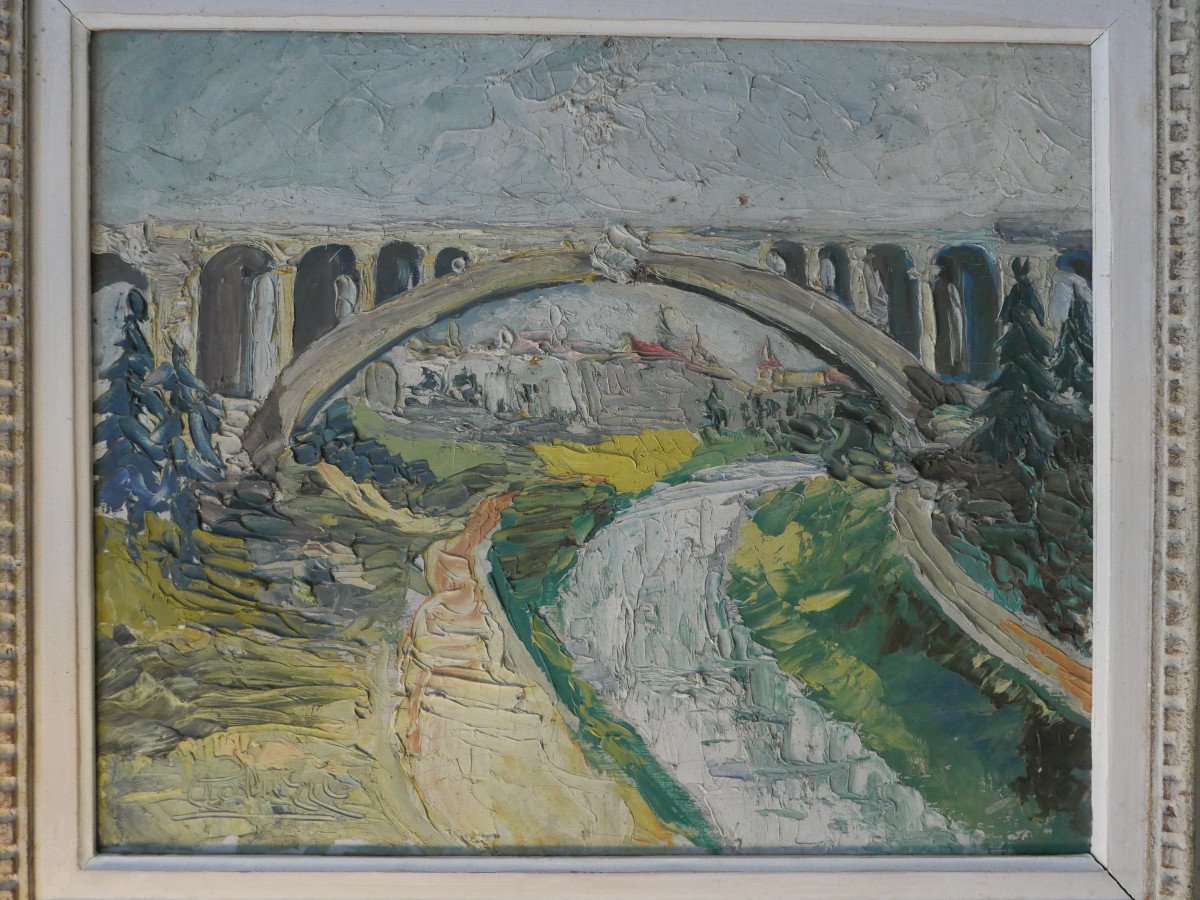 Hule On Canvas Landscape 20th Century-photo-2