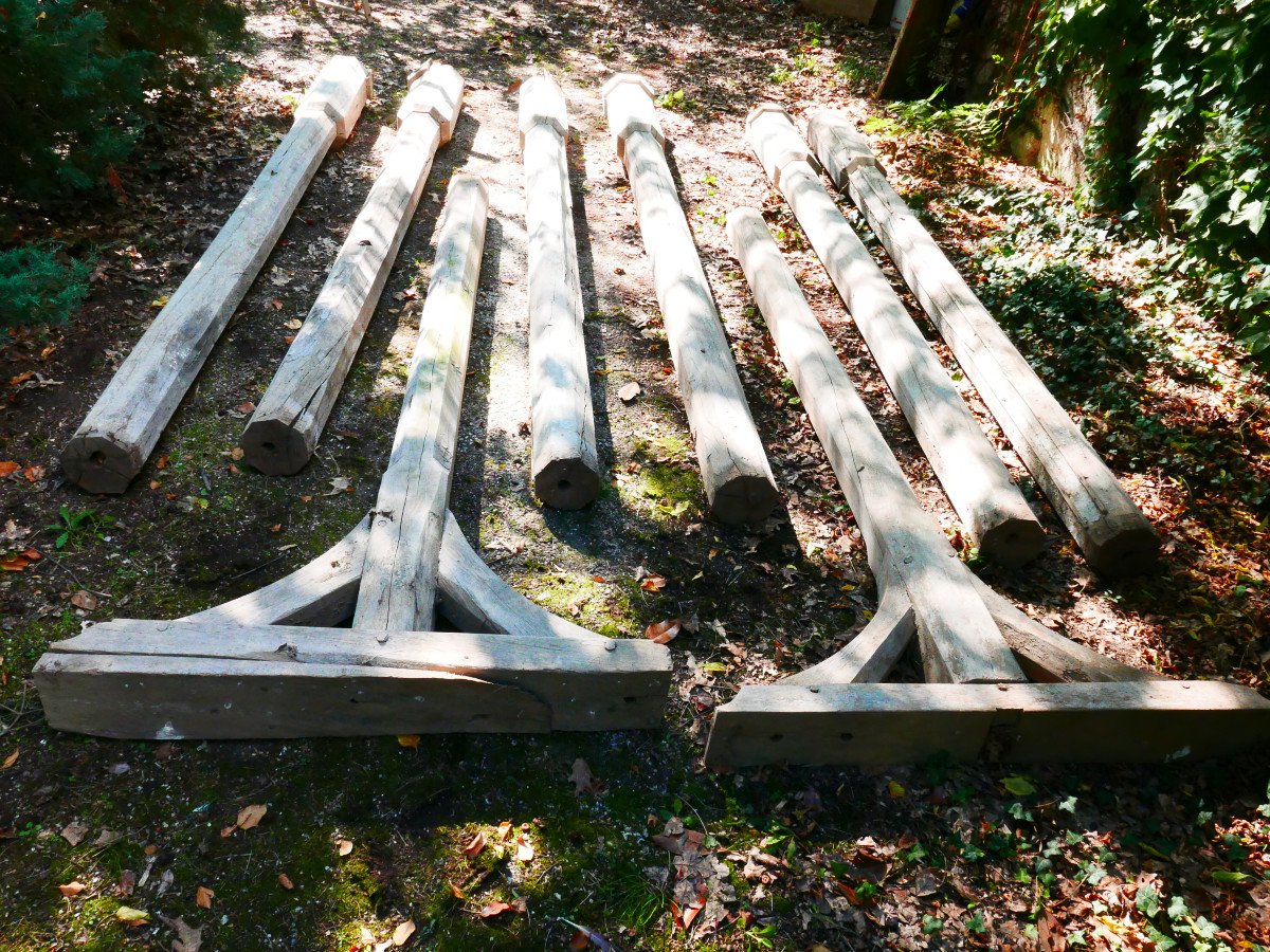 Set Of Eight Pillars Or Posts In Oak 17th Century-photo-2