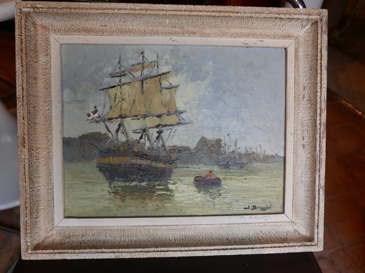 Huile Sur Toile Marine De J.broggini 20ème Siècle-photo-2