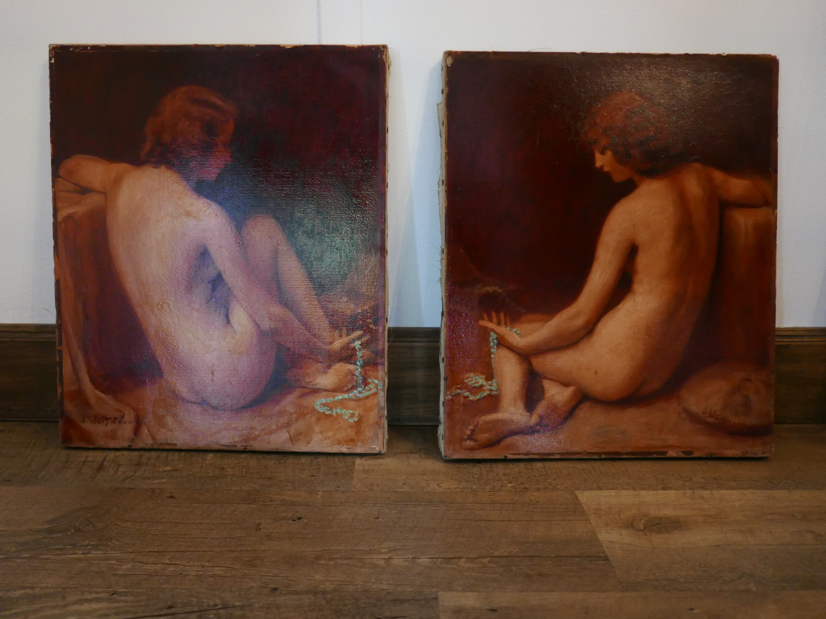 Jacques Weismann Pair Of Paintings "nude With Necklace"