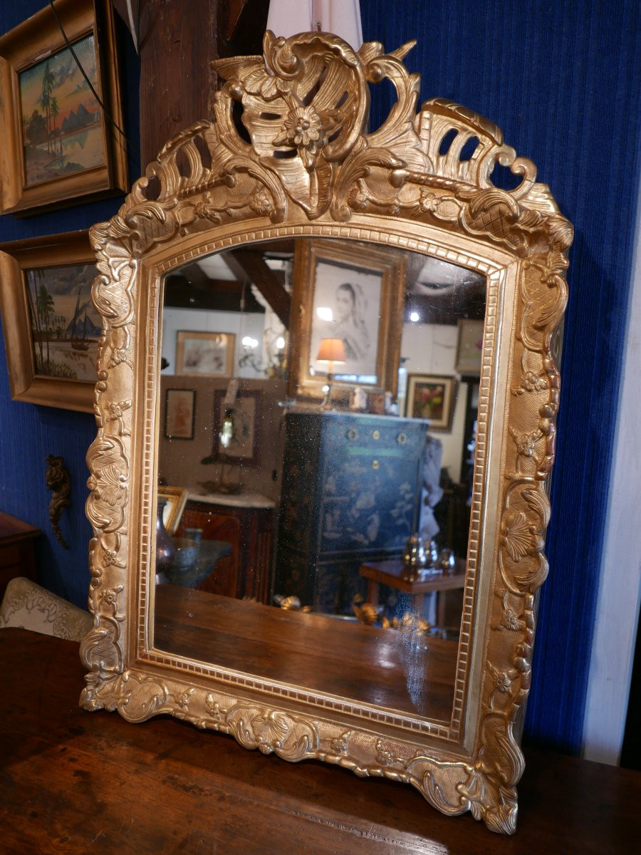 Miroir régence en bois sculpté et doré 18ème-photo-4