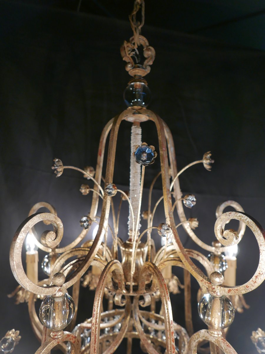 A Rare Set Of Three Gilded Metal Chandeliers-photo-6
