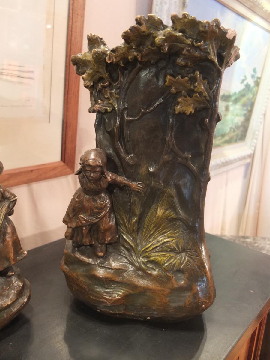 Pair Of Terracotta Vases Art Nouveau "o.bobbias"-photo-2