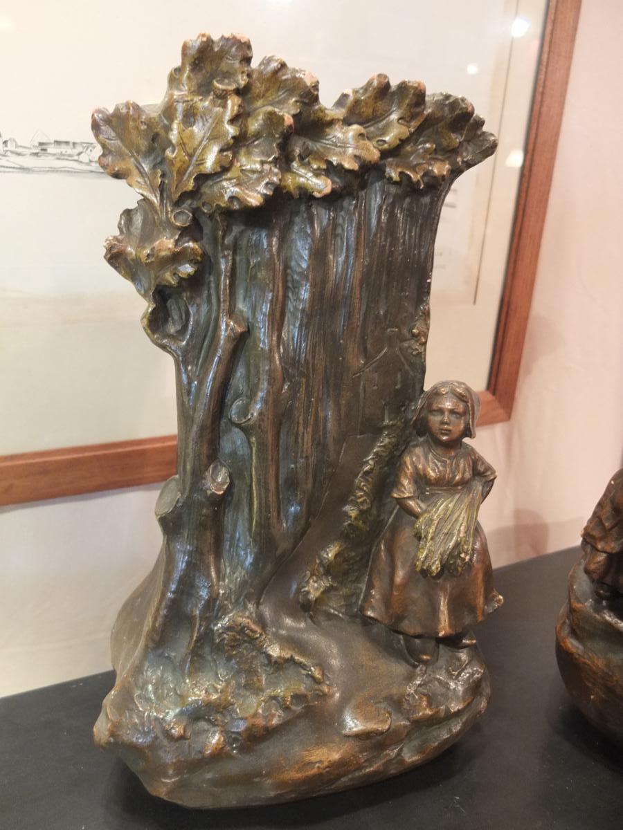 Pair Of Terracotta Vases Art Nouveau "o.bobbias"-photo-3
