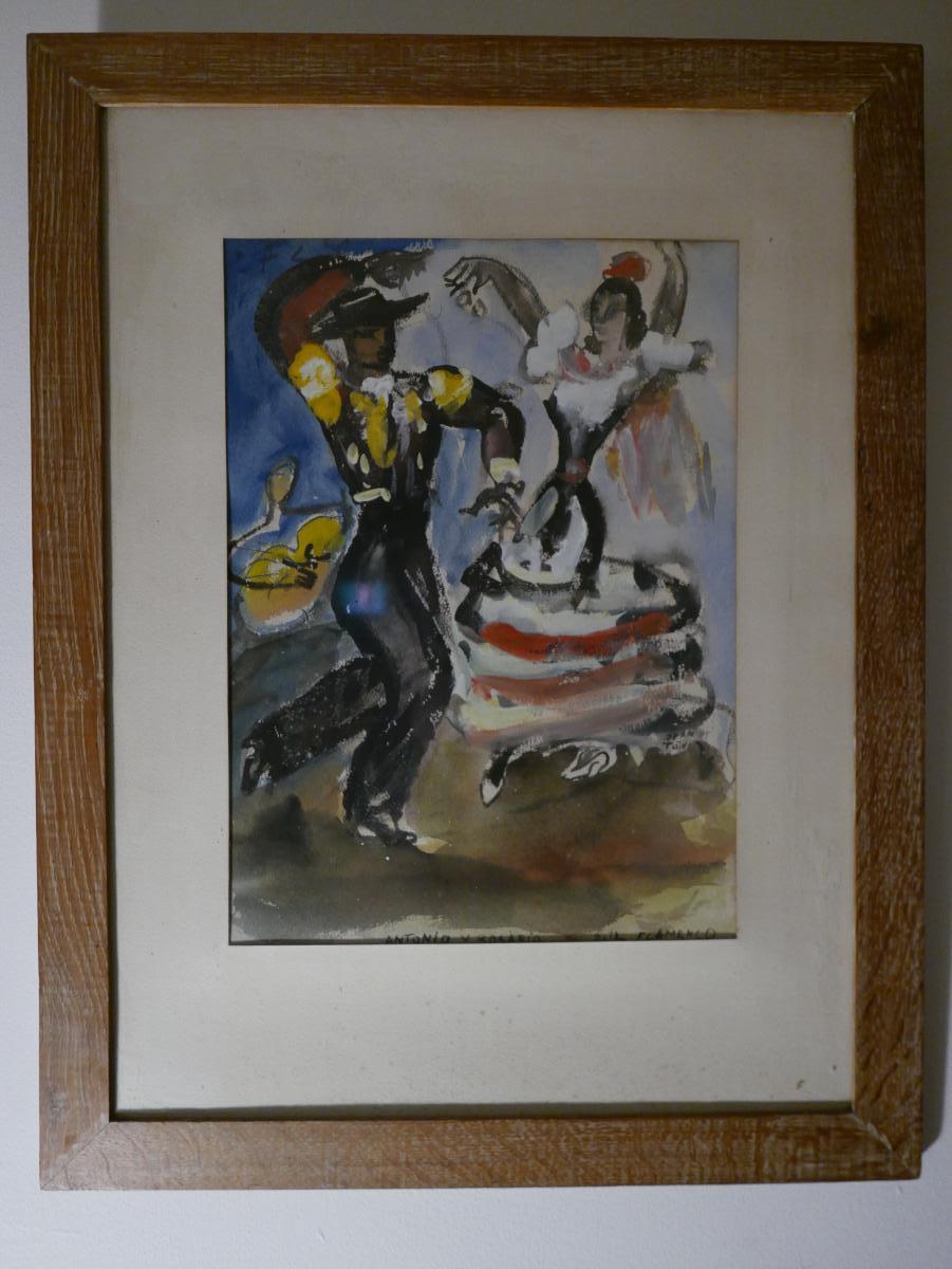 Jean Toth "1899-1972" Watercolor Flamenco Dancers-photo-2