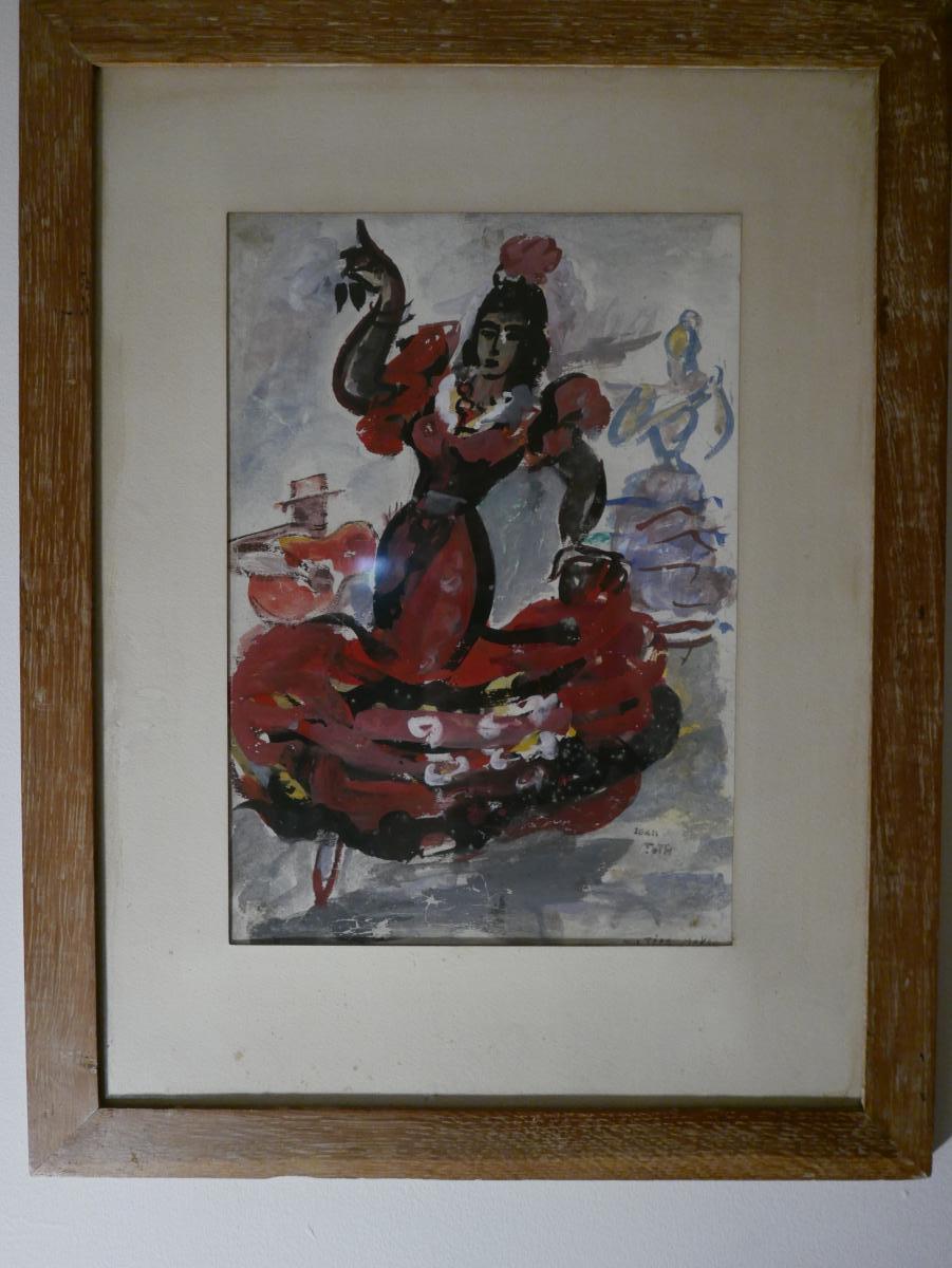 Jean Toth "1899-1972" Aquarelle danseuse De Flamenco-photo-2