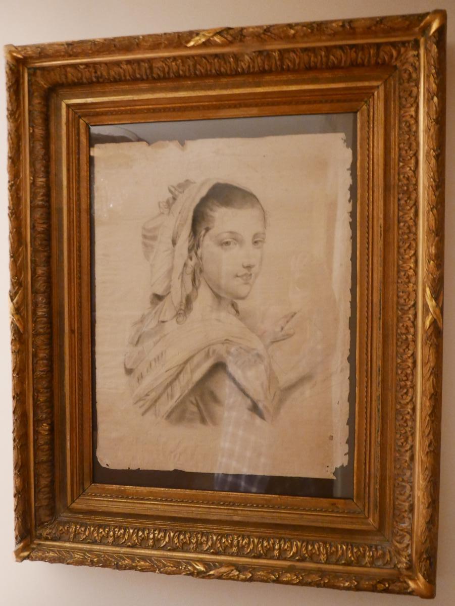 Portrait Au Cayon Daté 1847 "femme De Chambre De G. Sand"-photo-1