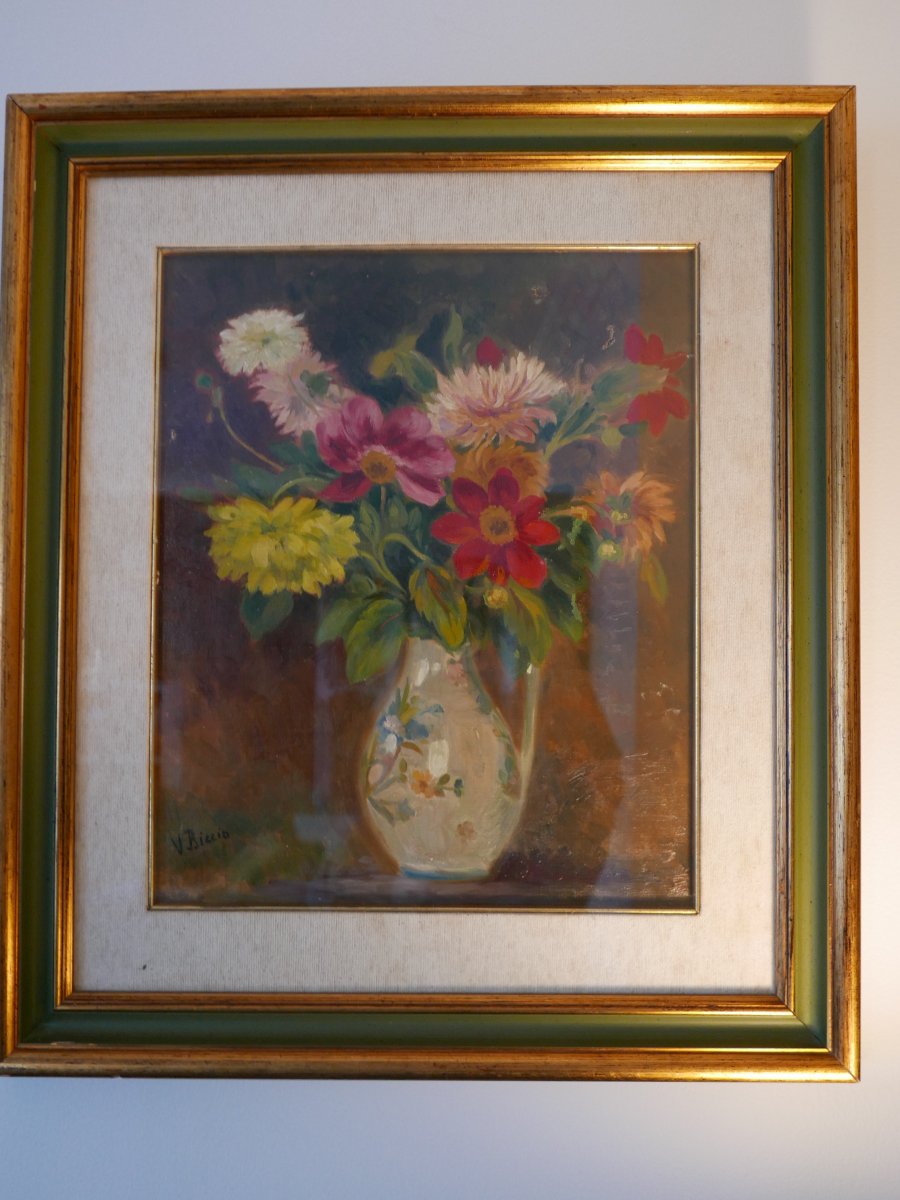 Nature Morte Bouquet De Fleurs Huile Sur Toile Signée 