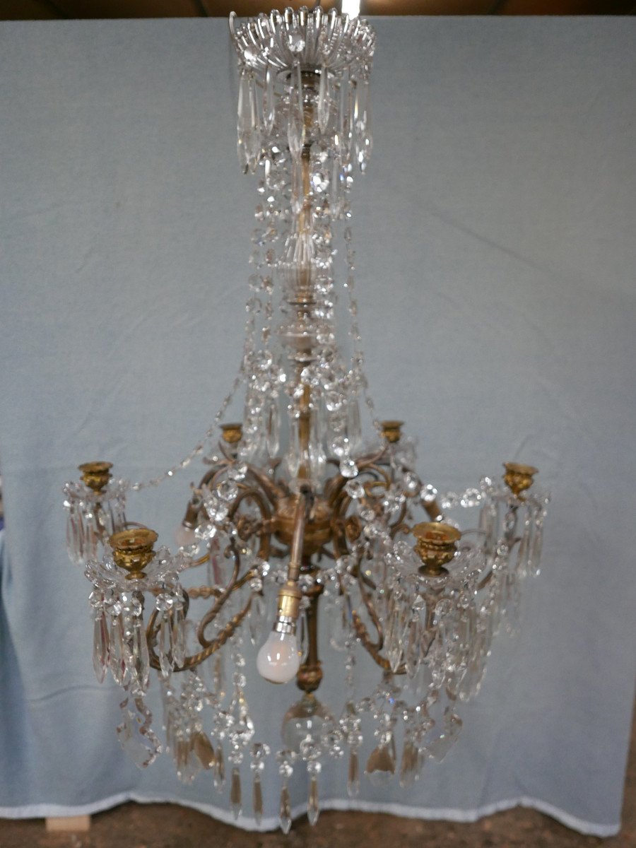 Lustre A Pampilles En Cristal Et Bronze Fin 19ème-photo-2