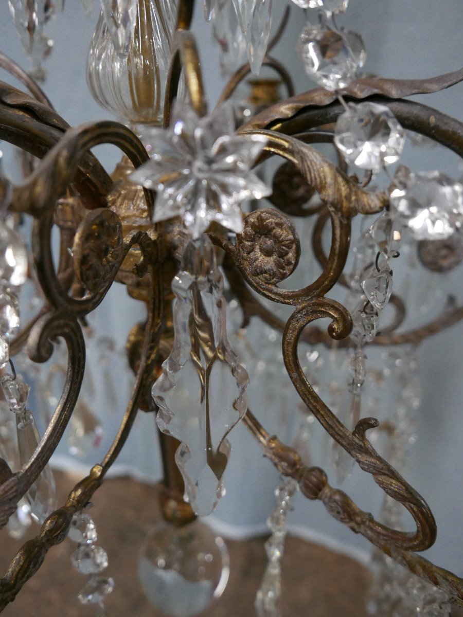 Lustre A Pampilles En Cristal Et Bronze Fin 19ème-photo-4