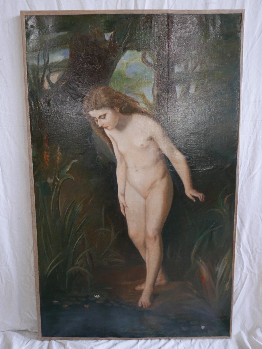 Young Bather. Oil On Canvas Art Nouveau Period-photo-2