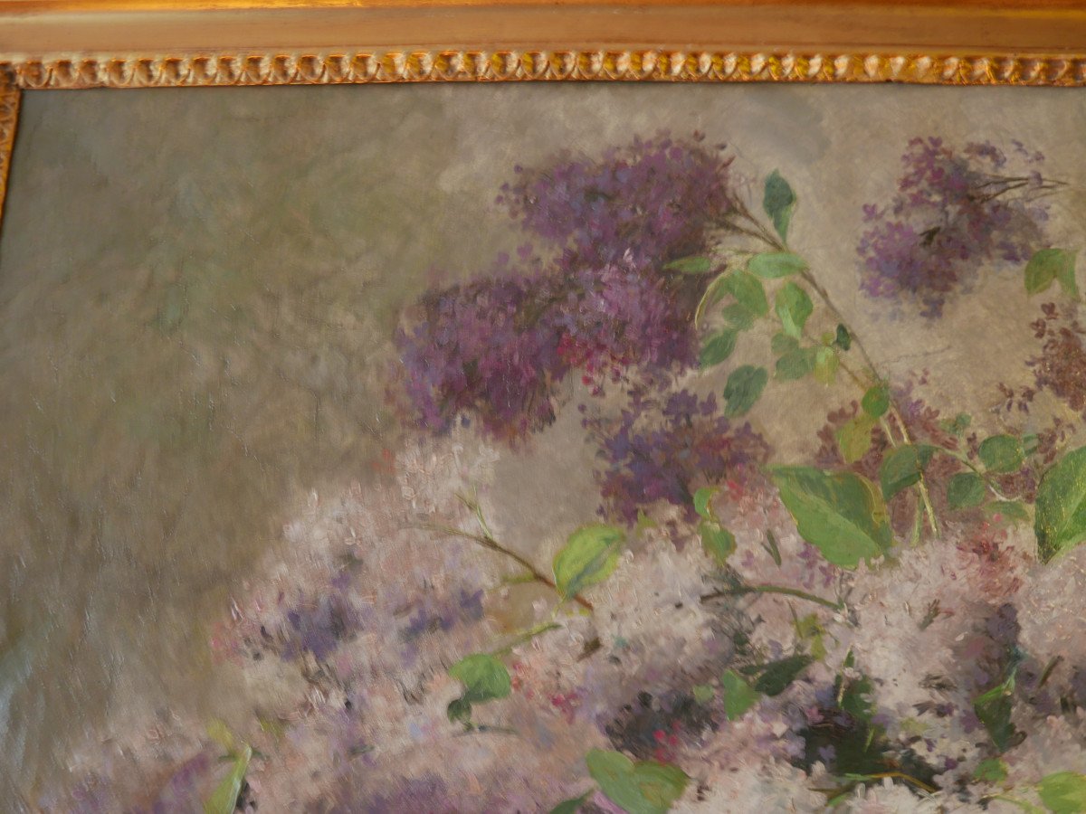 Oil On Canvas Louis Félix Bigaux Bouquet Of Lilacs-photo-1