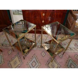 Pair Of Side Tables In Golden Brass Year 70