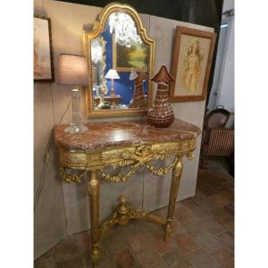 Louis XVI Style Gilded Wood Console, Napoleon III Period