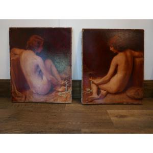 Jacques Weismann Pair Of Paintings "nude With Necklace"