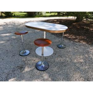 High Table And Four Tulip-legged Stools