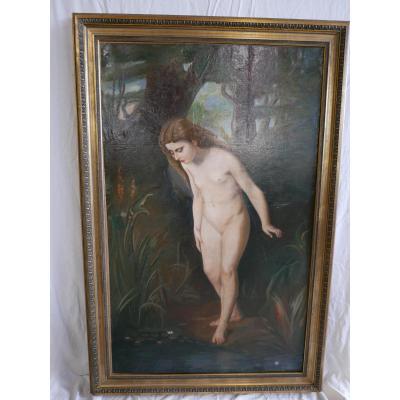 Jeune Baigneuse. Huile Sur Toile époque Art Nouveau