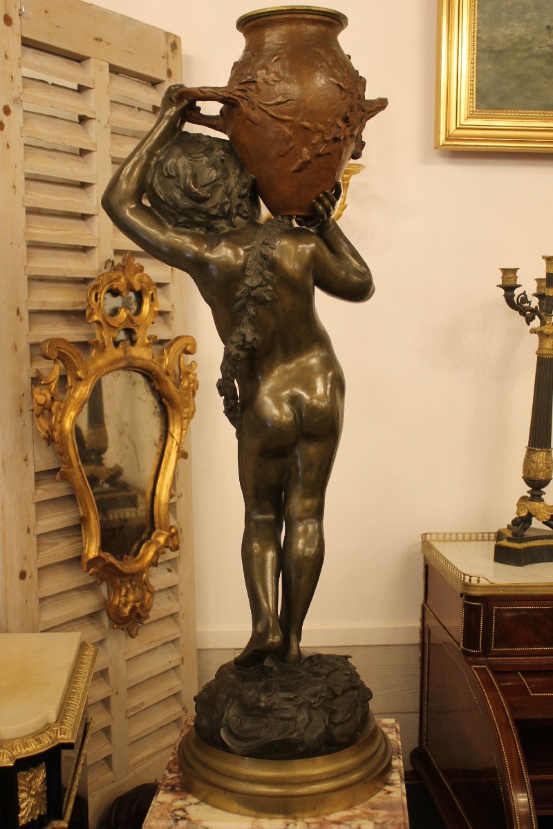 Auguste Moreau (1834-1917) - Enfant à La Jarre , Grande Sculpture En Bronze-photo-3