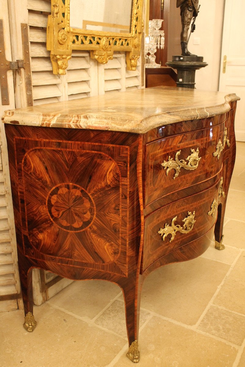 Commode Marquetée De Bois De Violette, Travail Napolitain Du XVIIIème Siècle-photo-3