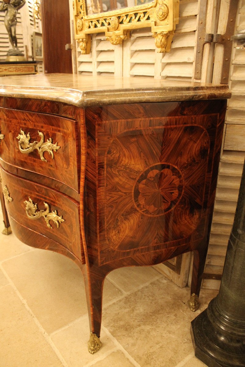 Commode Marquetée De Bois De Violette, Travail Napolitain Du XVIIIème Siècle-photo-4