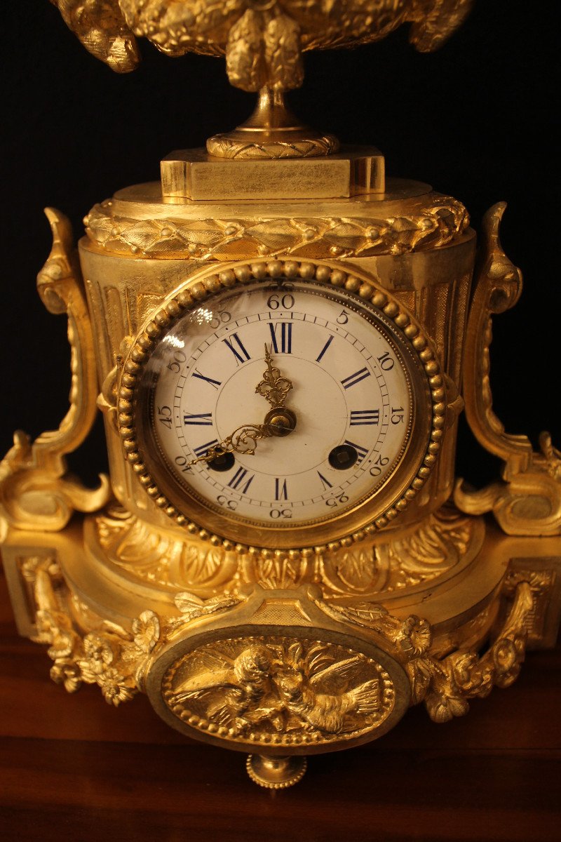 Small Louis XVI Style Borne Pendulum In Chiseled And Gilded Bronze, Napoleon III Period-photo-4
