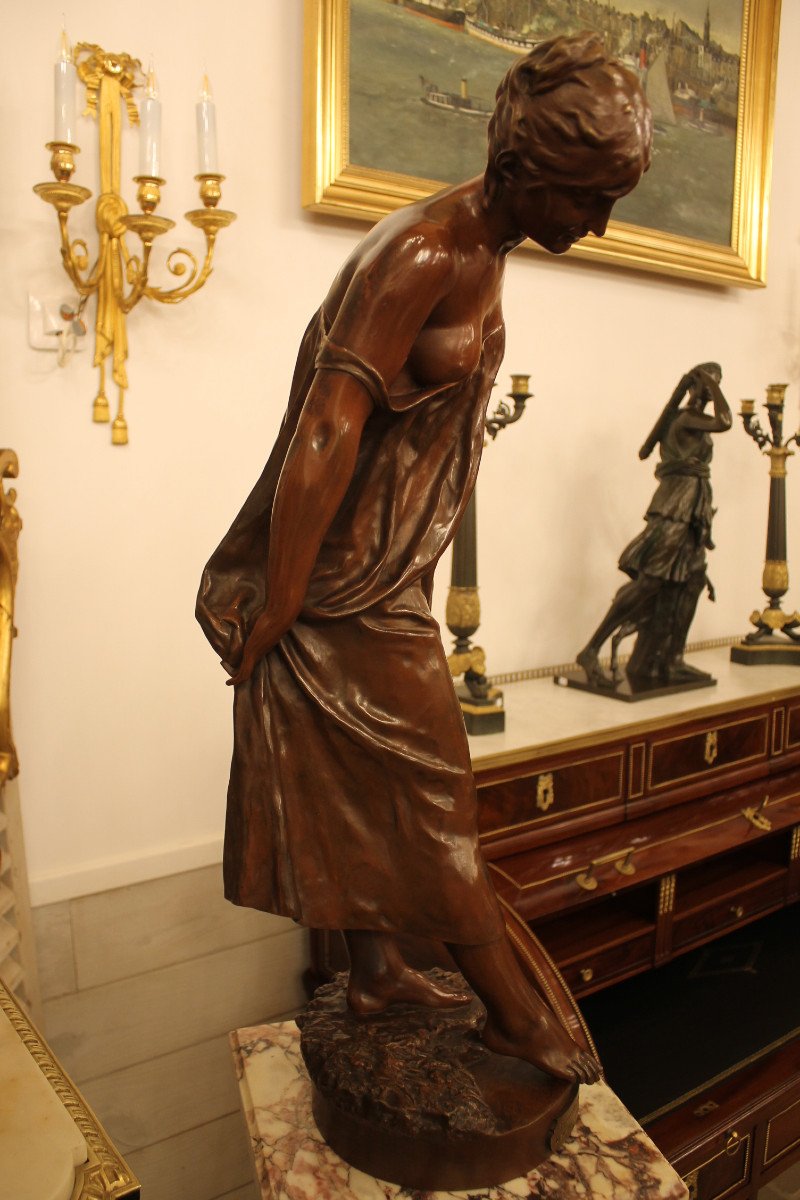 Jean Jules Cambos (1828-1917) - Baigneuse, Importante Sculpture En Bronze-photo-1