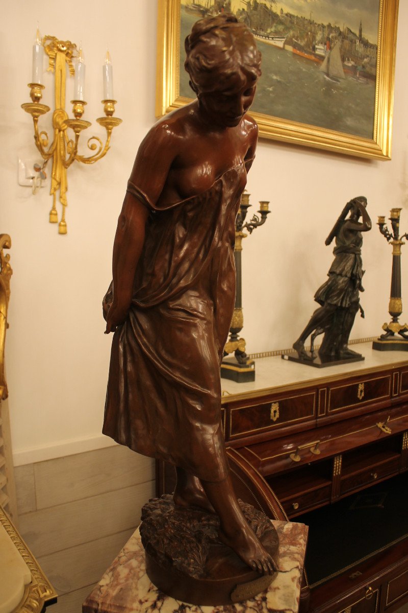 Jean Jules Cambos (1828-1917) - Baigneuse, Importante Sculpture En Bronze-photo-2