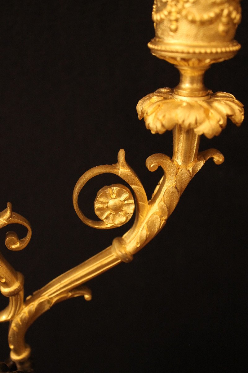 Pair Of Small Candlesticks With Putti In Gilt And Patinated Bronze, Louis XVI Style, XIXth Century-photo-6