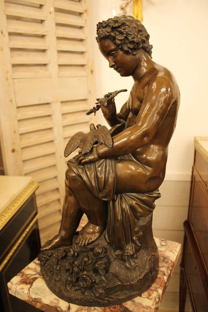 VENOT Cyprien François (1808-1886) Putto Aux Tourterelles, Bronze