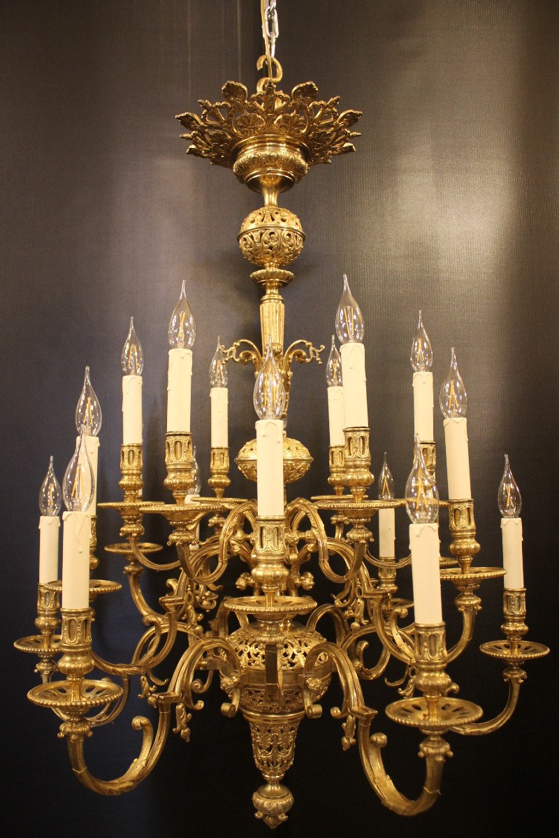 Neo-gothic Style Gilt Bronze Chandelier With 18 Lights, Mid-19th Century-photo-2