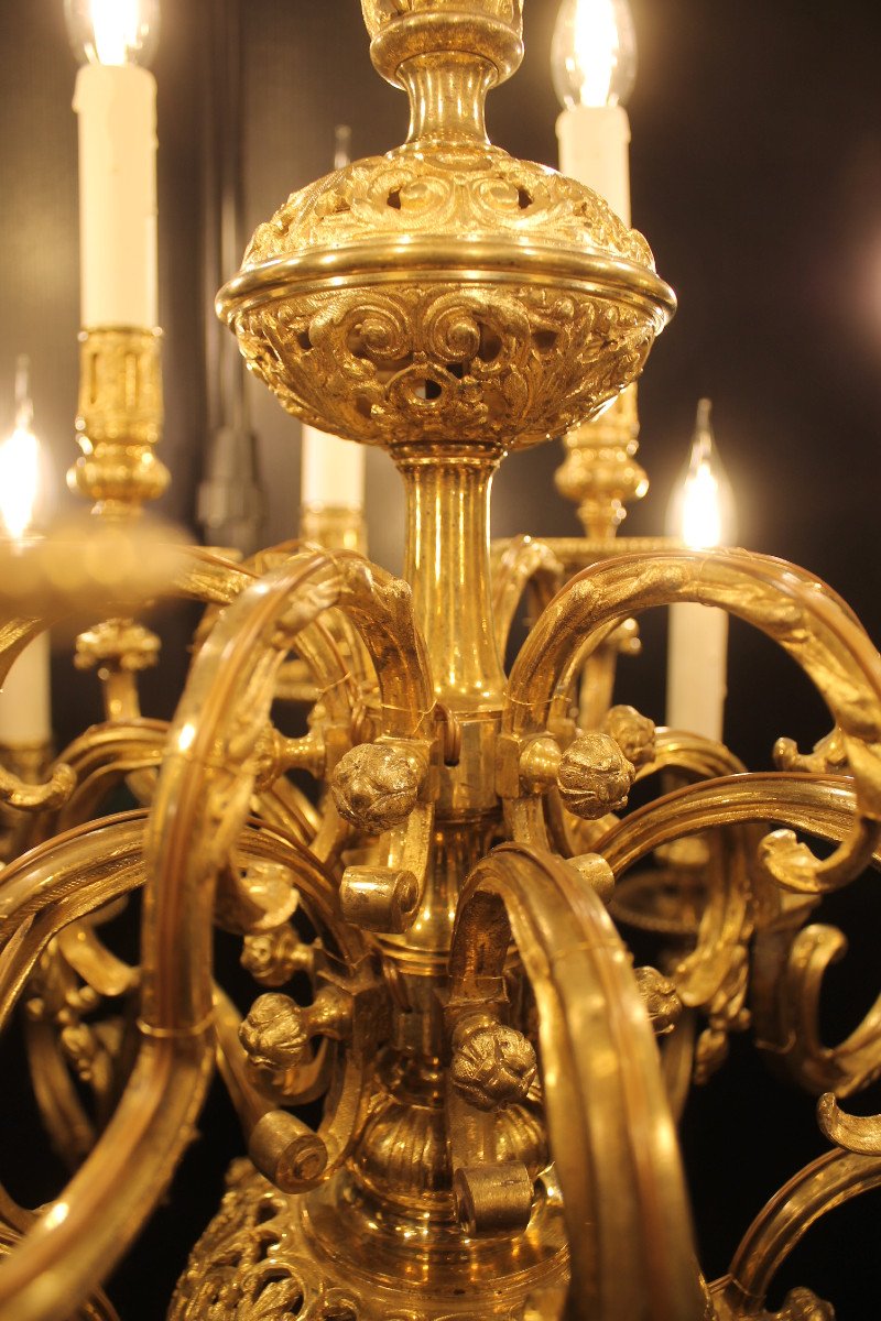 Neo-gothic Style Gilt Bronze Chandelier With 18 Lights, Mid-19th Century-photo-1