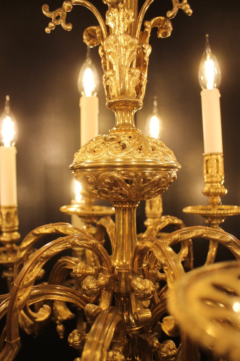 Neo-gothic Style Gilt Bronze Chandelier With 18 Lights, Mid-19th Century-photo-2