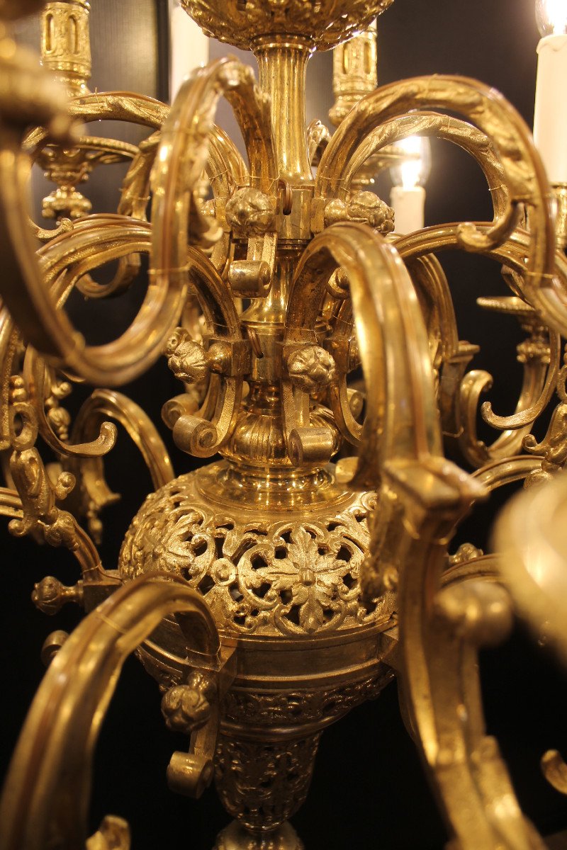 Neo-gothic Style Gilt Bronze Chandelier With 18 Lights, Mid-19th Century-photo-4