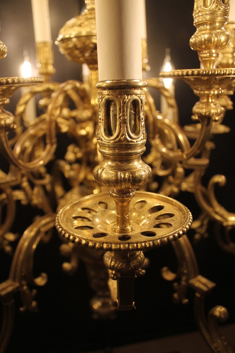 Neo-gothic Style Gilt Bronze Chandelier With 18 Lights, Mid-19th Century-photo-5