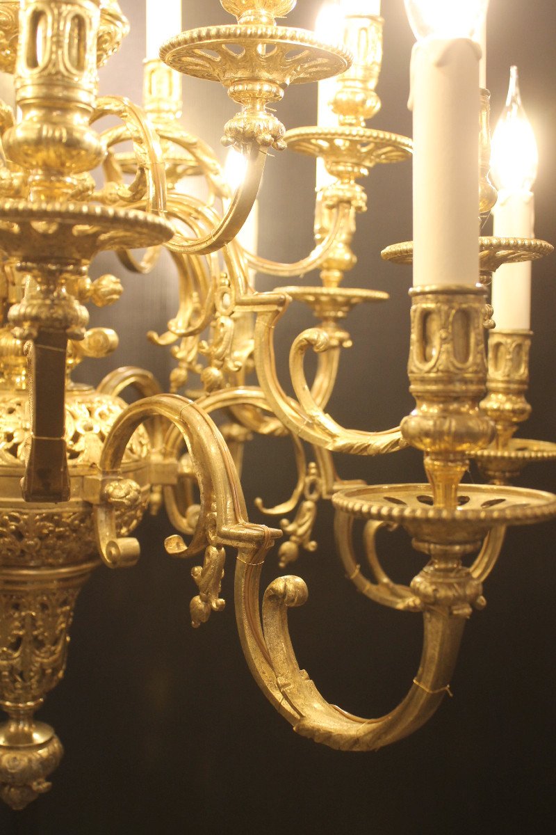 Neo-gothic Style Gilt Bronze Chandelier With 18 Lights, Mid-19th Century-photo-6