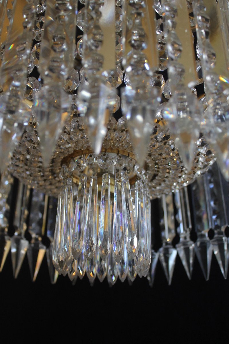 Baccarat - Lustre Plafonnier à Grands Prismes, Circa 1900-photo-2
