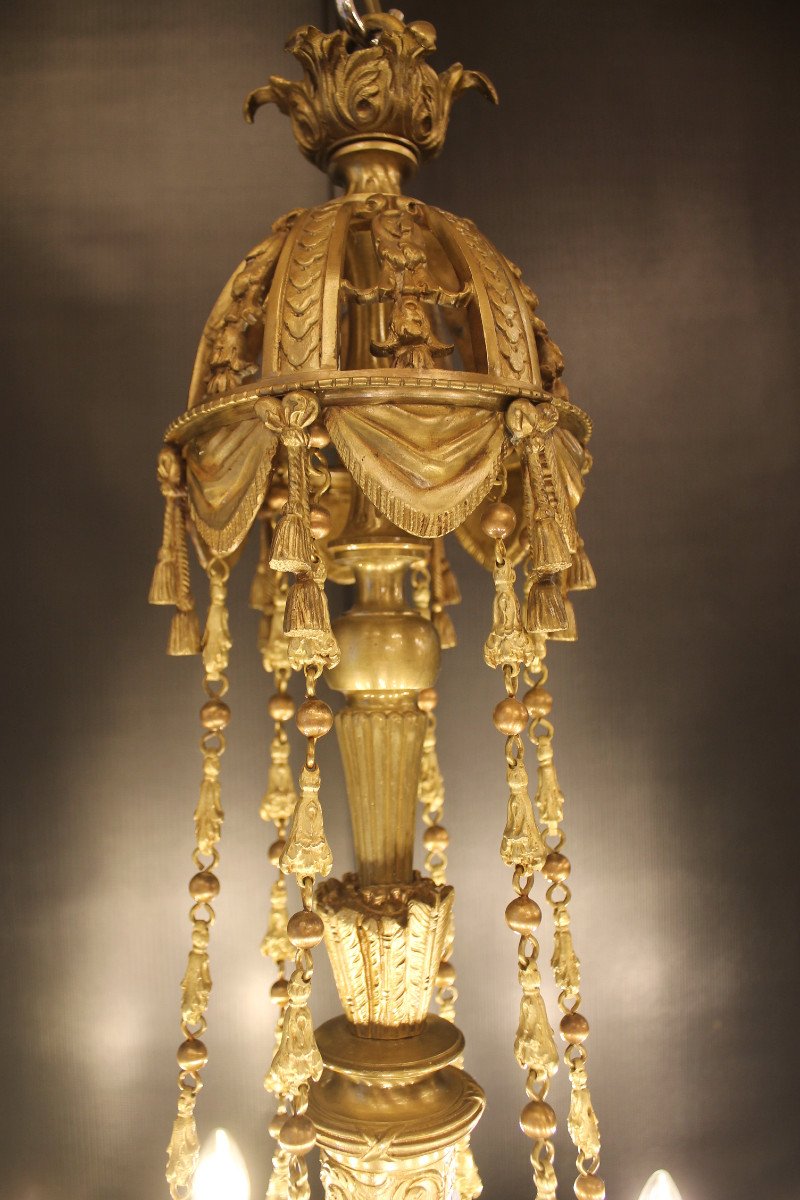 Louis XVI Style Chandelier In Chased Bronze With 18 Lights, Second Half Of The Nineteenth Century-photo-2