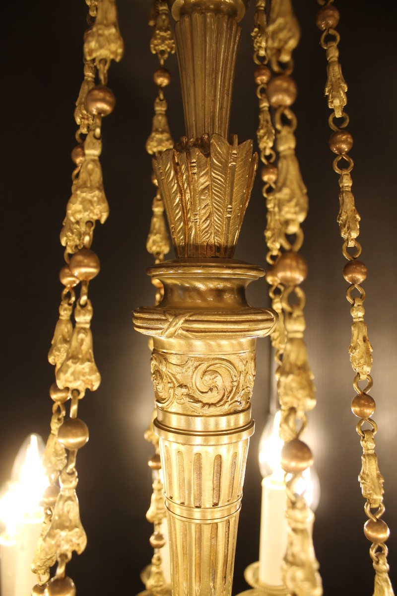 Louis XVI Style Chandelier In Chased Bronze With 18 Lights, Second Half Of The Nineteenth Century-photo-1