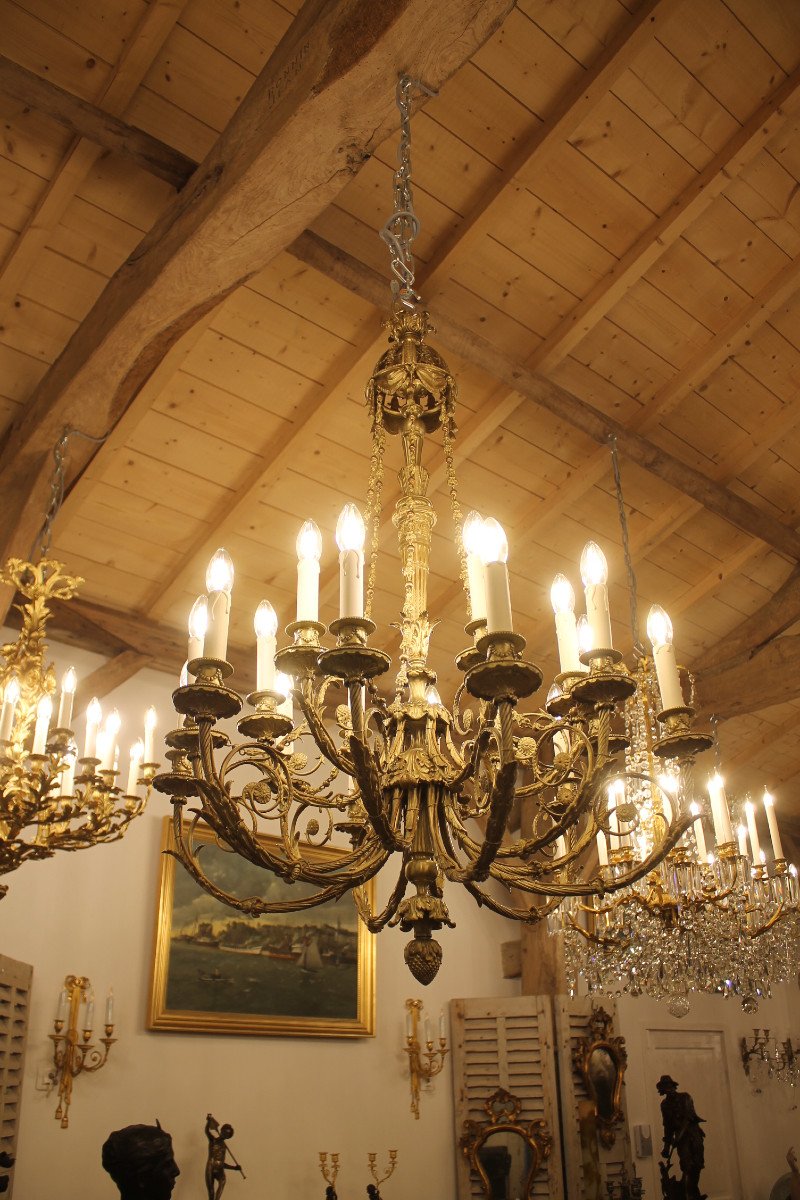 Louis XVI Style Chandelier In Chased Bronze With 18 Lights, Second Half Of The Nineteenth Century-photo-6