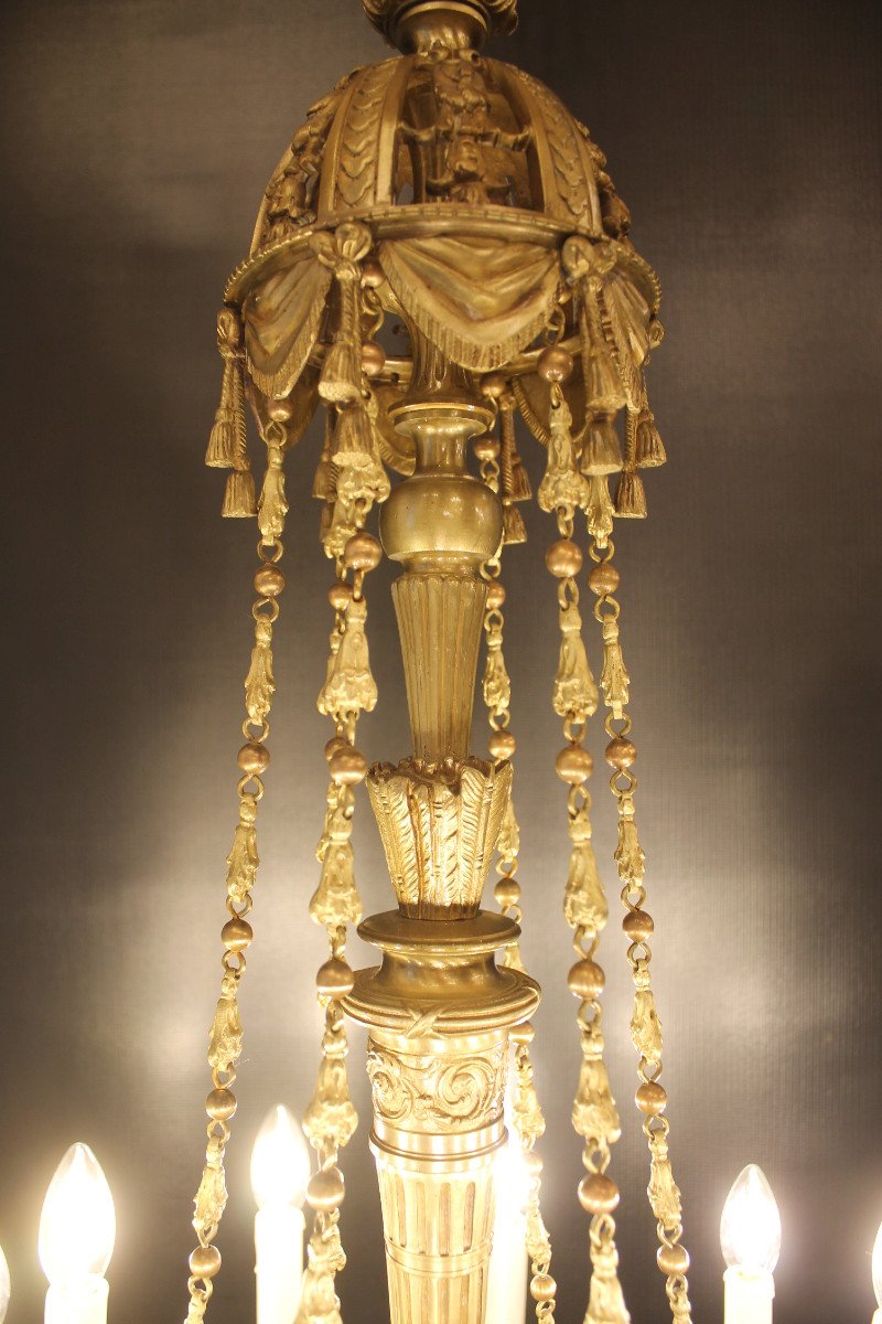 Louis XVI Style Chandelier In Chased Bronze With 18 Lights, Second Half Of The Nineteenth Century-photo-7