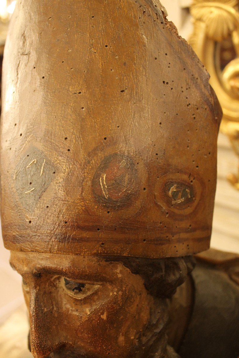 Buste De Saint Eloi En Bois Sculpté Poychrome, époque XVIIIème Siècle.-photo-4